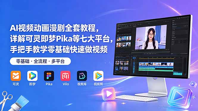 AI视频动画漫剧全套教程，详解可灵即梦Pika等七大平台，手把手教学零基础快速做视频-副业K吧