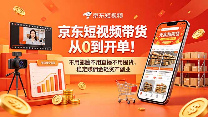 京东短视频带货从0到开单!不用露脸不用直播不用囤货,稳定赚佣金轻资产副业-副业K吧