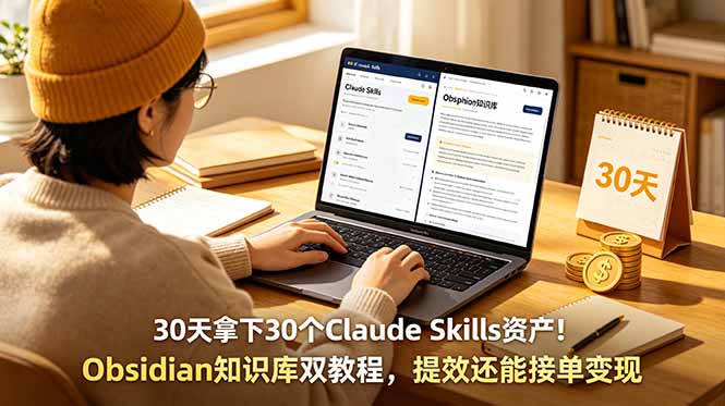 30天拿下30个ClaudeSkills资产！Obsidian知识库双教程，提效还能接单变-副业K吧