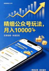 精细公众号玩法，月入10000+，实操指南，快速变现-副业K吧